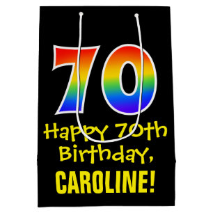 70th Birthday: Fun, Bold, Colourful, Rainbow "70" Medium Gift Bag