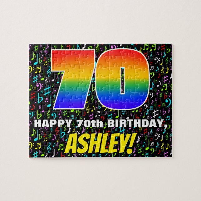 70th Birthday — Fun, Colorful Music Symbols & “70” Jigsaw Puzzle (Horizontal)