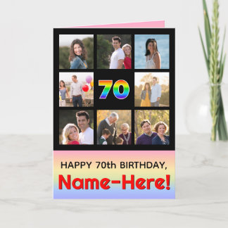 70th Birthday: Fun Rainbow #, Custom Photos + Name Card