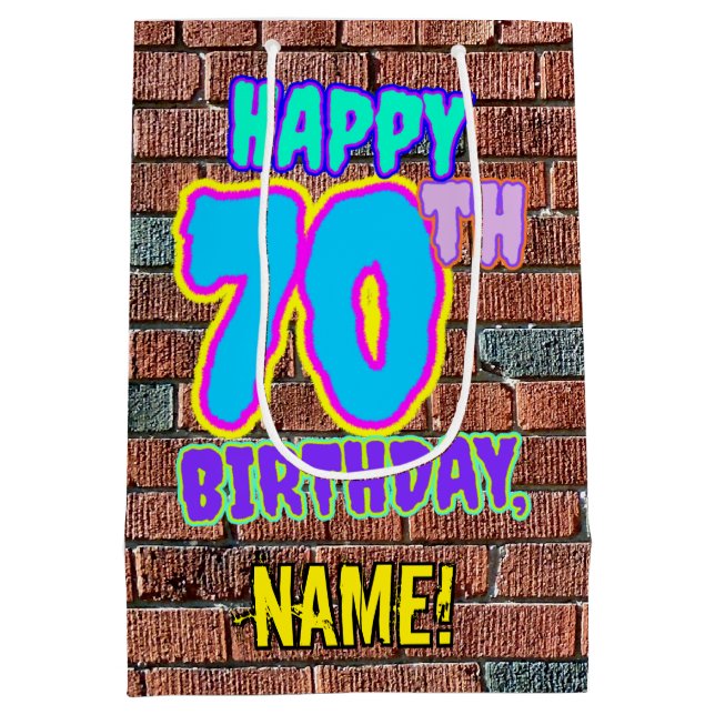 70th Birthday: Fun, Urban Graffiti Inspired Look Medium Gift Bag (Back)