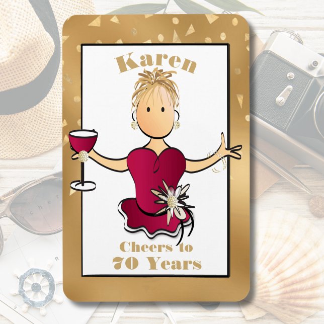 70th Birthday Funny Cartoon Cheers to 70 Red Wine  Magnet (Creator Uploaded)