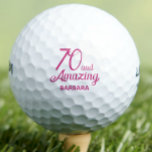 70th birthday gift golf balls 70 and amazing pink<br><div class="desc">70th birthday gift golf balls 70 and amazing pink. Celebrate hitting the big 7-0 with flair! These “70 and Amazing" personalised golf balls are the perfect gift for any golf enthusiast marking this special milestone. Customise with any name to make it truly unique—whether it's a friend, a family member or...</div>