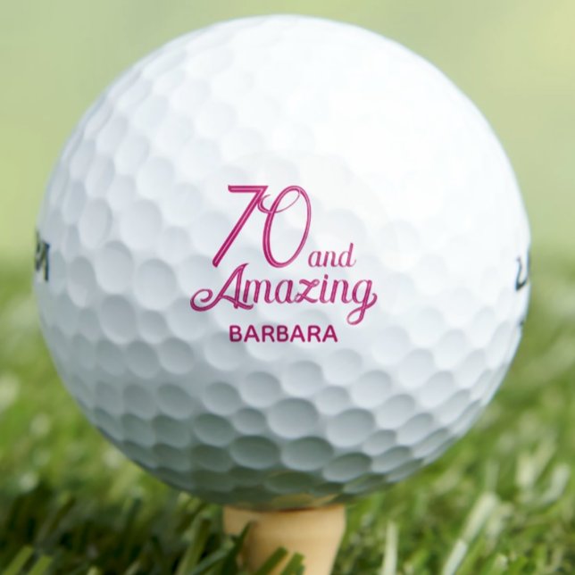 70th birthday gift golf balls 70 and amazing pink (Creator Uploaded)