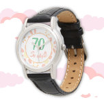 70th Birthday Gift Motivational Floral Woman<br><div class="desc">70th birthday floral watch for a woman celebrating 70 years. A funny and motivational quote 70 so what! is perfect for a positive person with a sense of humour. Flower pattern with pink and yellow simple daisy flowers on white. Great as a birthday gift for a woman. You can change...</div>
