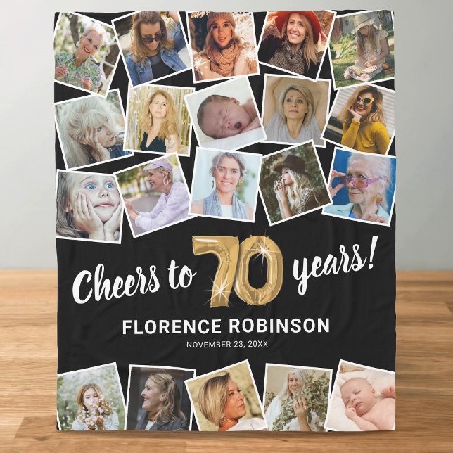 70th Birthday Gift Multi Photo Fleece Blanket (Creator Uploaded)