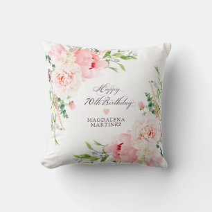 70th Birthday Gift Pink Floral Personalised Cushion