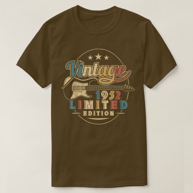 70th Birthday Gifts Guitar Lovers 1952 Edition 70  T-Shirt (Design Front)