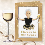 70th Birthday Glamourous Sparkle Woman Cartoon Card<br><div class="desc">Celebrate that special someone's 70th (or any age)  birthday with a champagne toast!  This classy and glamourous card will put a smile on her face. The inside message lets her know that you wish her "many more"</div>