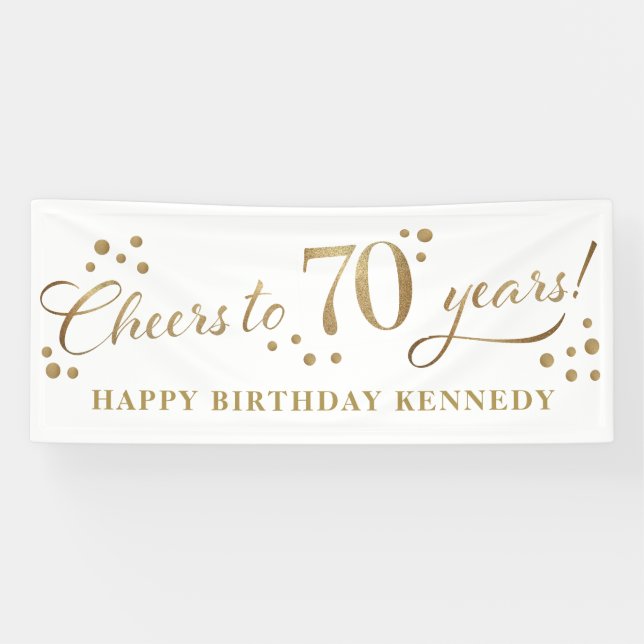70th Birthday Glitter Gold Banner (Horizontal)
