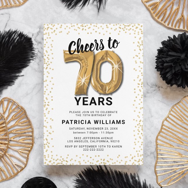 70th Birthday Gold Balloons Invitation (Creator Uploaded)