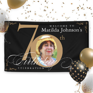 70th Birthday Gold Black Calligraphy Custom Photo Banner