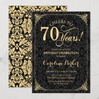 70th Birthday - Gold Black Damask