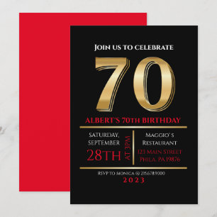 70th Birthday Gold Black Party Invitation