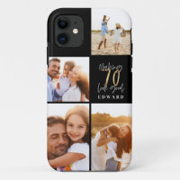 70th birthday gold black photo collage stylish