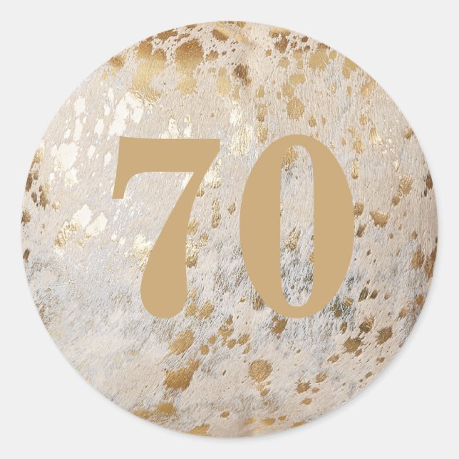 70th Birthday Gold Cowhide Modern Classic Round Sticker (Front)
