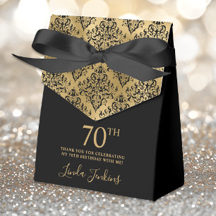 70th Birthday Gold Damask Thank You Favour Box