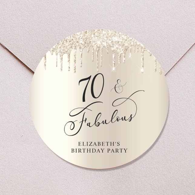 70th Birthday Gold Glitter Classic Round Sticker (Creator Uploaded)