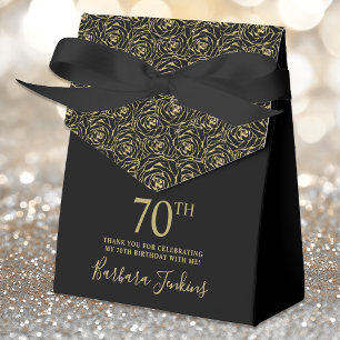 70th Birthday Gold Glitter Roses Thank You  Favour Box