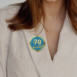 70th birthday gold music notes on teal blue green<br><div class="desc">Teal,  blue green background with faux gold music notes for a 70th birthday party. Templates for the age 70 and name.  The name is written in a hand-lettered style script.  Golden letters and number. For both him and her.</div>