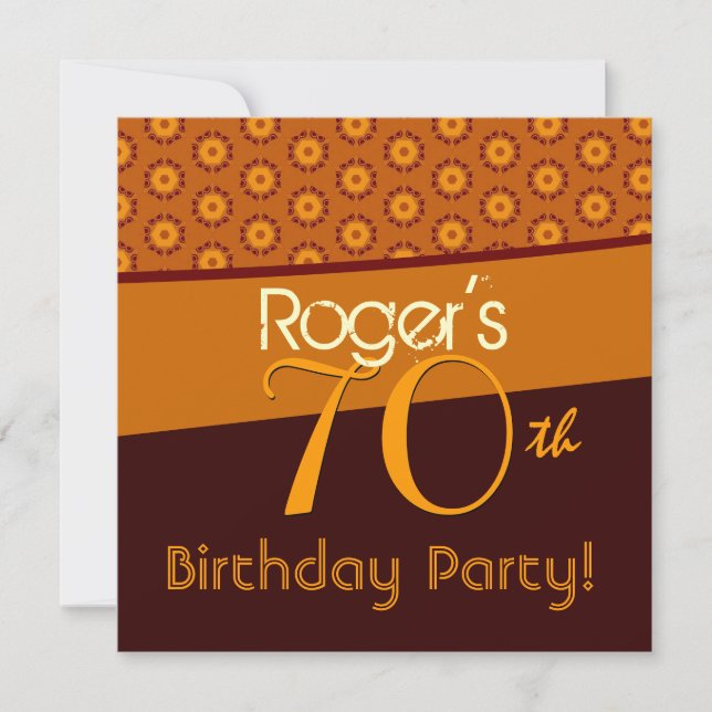 70th Birthday Gold Orange Brown Pattern Invitation (Front)