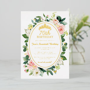 70th Birthday Gold Pink Butterfly Floral 