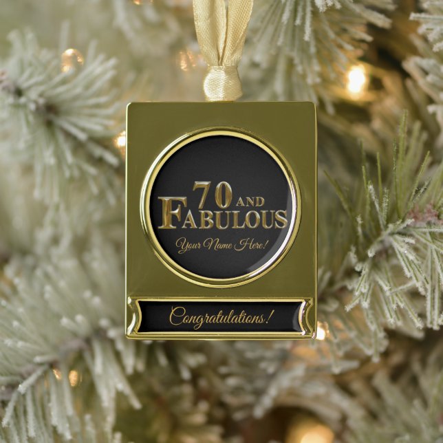 70th Birthday  Gold Plated Banner Ornament (Tree)