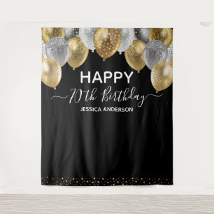 70th Birthday Gold Silver Black Balloons Tapestry