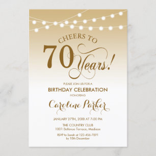 70th Birthday - Gold White Invitation