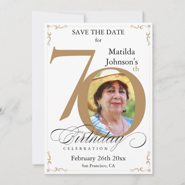 70th Birthday Gold White Save The Date Custom Invitation (Front)