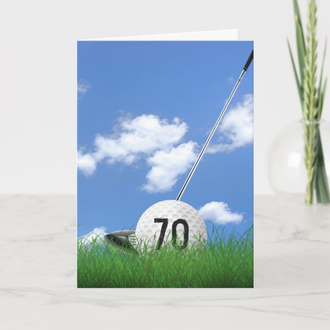 70th birthday golf ball in grass card (Front)