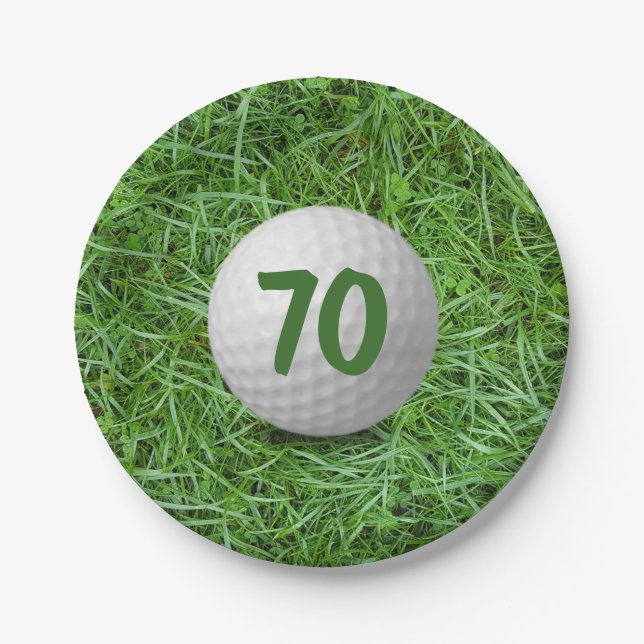 70th Birthday Golf Ball on Grass Paper Plate (Front)