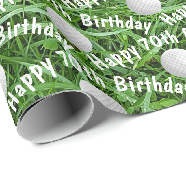 70th Birthday Golf Balls on Grass Wrapping Paper (Roll Corner)
