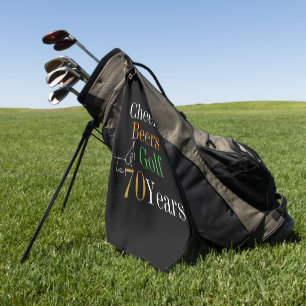 70th Birthday Golf Cheers and Beers Black Gold Towel