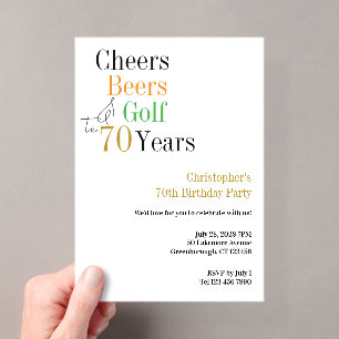 70th Birthday Golf Cheers Beers Minimal Party Acrylic Invitations