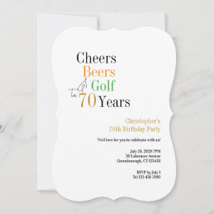 70th Birthday Golf Cheers Beers Minimal Party Invitation