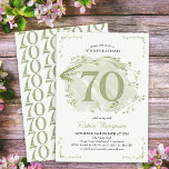 70th Birthday Green Dainty Wildflower Number 70 Invitation<br><div class="desc">70th birthday party invitation with decorative number 70. This subtle and elegant design features a watercolor wash with delicate wildflowers,  foliage and a dainty frame in shades of green.</div>