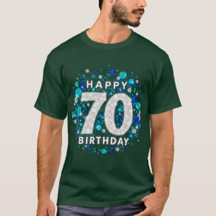 70th Birthday Green Silver Bokeh   T-Shirt
