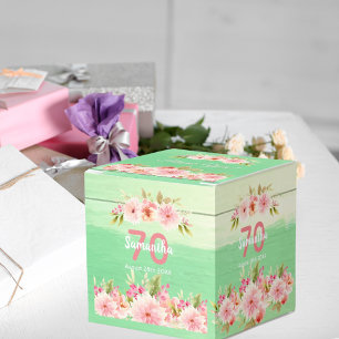 70th birthday green wood florals rustic thank you favour box