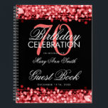 70th Birthday Guestbook Party Sparkles Red & Black Notebook<br><div class="desc">An elegant and sophisticated 70th (seventieth) Birthday Guest Book template with Party Sparkles Red & Black design (featuring lights,  string and sparkles) with easy to customise text.</div>