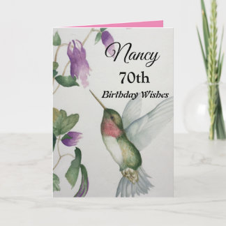 70th Birthday Happy Wishes Elegant Hummingbird Card