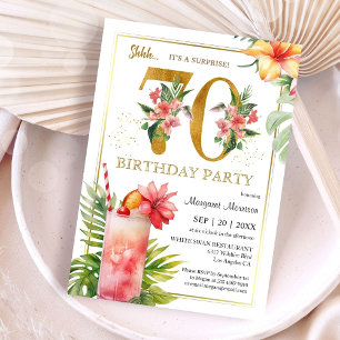 70th Birthday Hawaiian Tropical Cocktail Party  Invitation