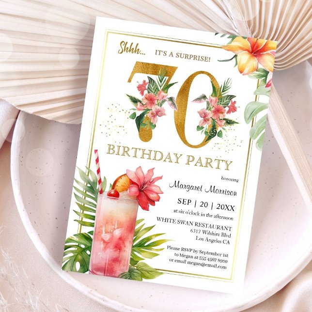 70th Birthday Hawaiian Tropical Cocktail Party  Invitation (Creator Uploaded)
