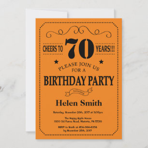 70th Birthday Invitation Black and Orange