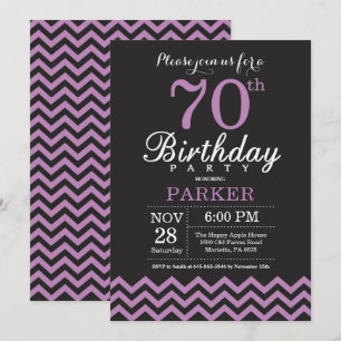 70th Birthday Invitation Black and Purple