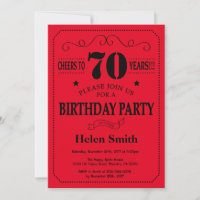 70th Birthday Invitation Black and Red