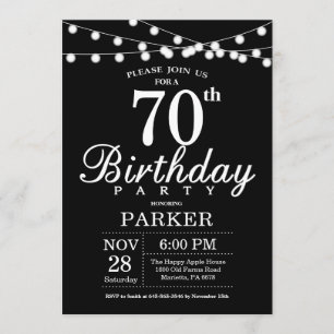 70th Birthday Invitation Black and White