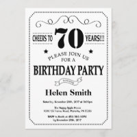 70th Birthday Invitation Black and White