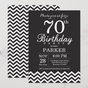 70th Birthday Invitation Black and White Chevron