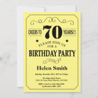 70th Birthday Invitation Black and Yellow