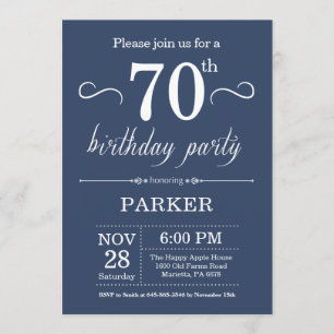 70th Birthday Invitation Blue